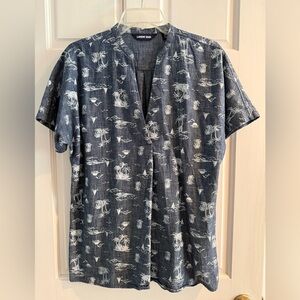 Lands' End Short-Sleeve Island Print Button-Front Shirt